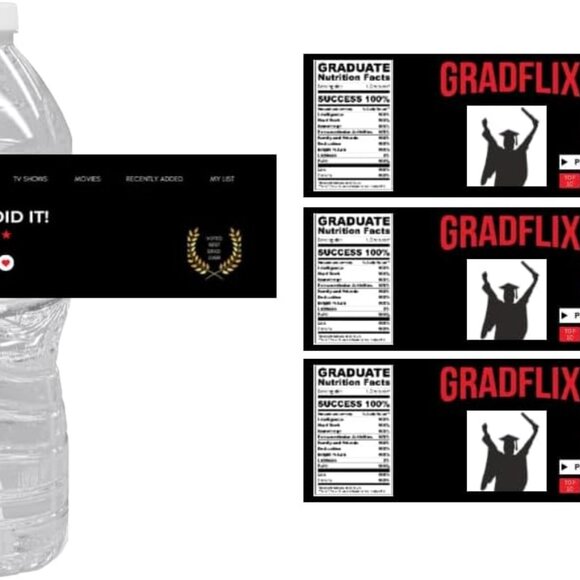 Gradflix Graduation-Themed Custom Water Bottle Labels, Silhouette Design 12pcs - Picture 4 of 4